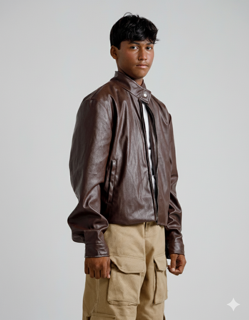 Oversized Faux Leather Bomber