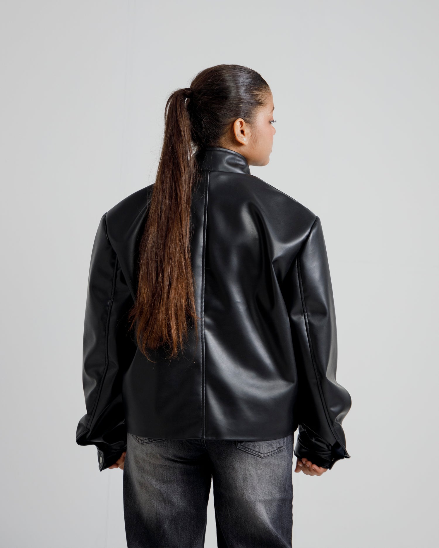 Oversized Faux Leather Bomber Jacket