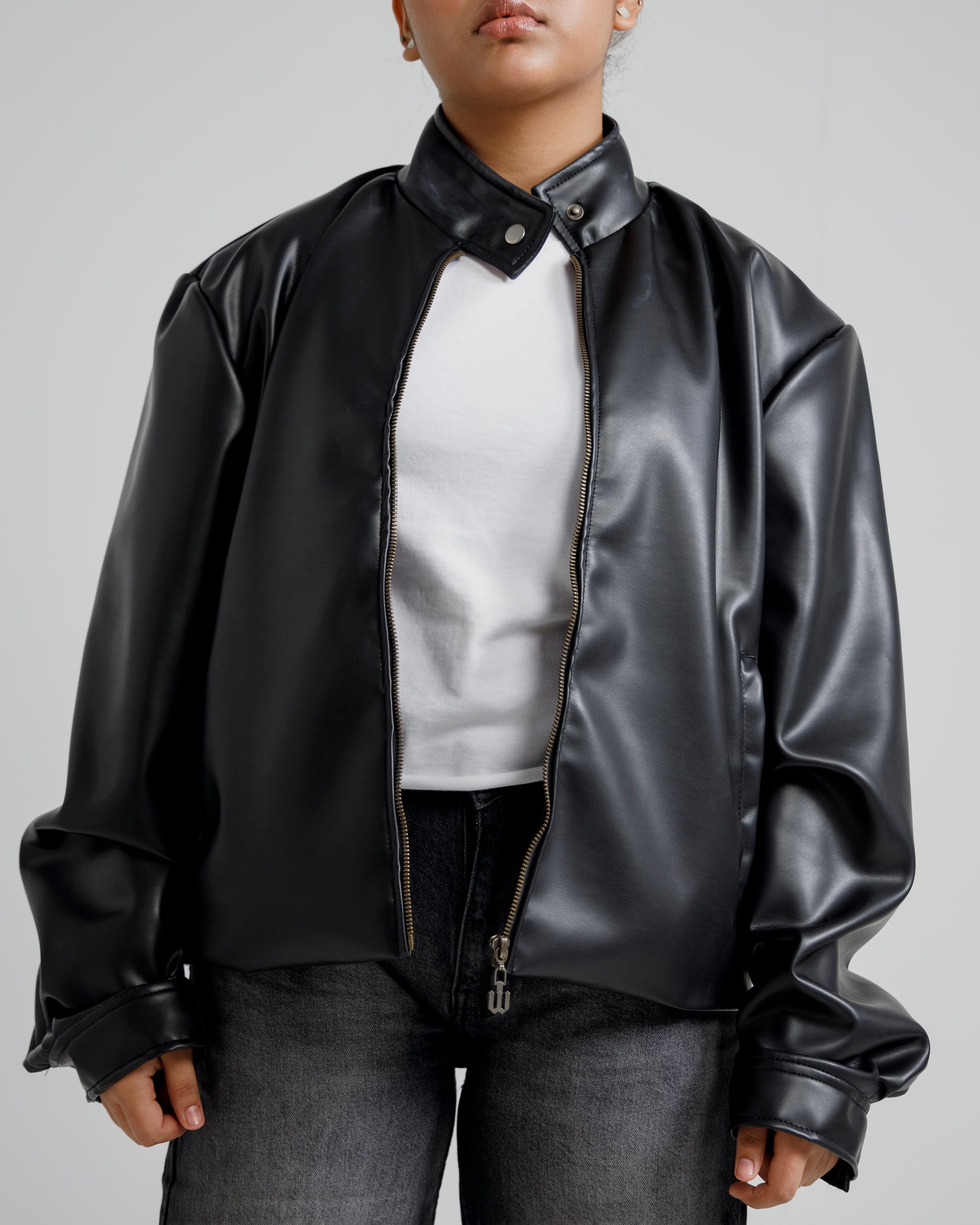 Oversized Faux Leather Bomber Jacket