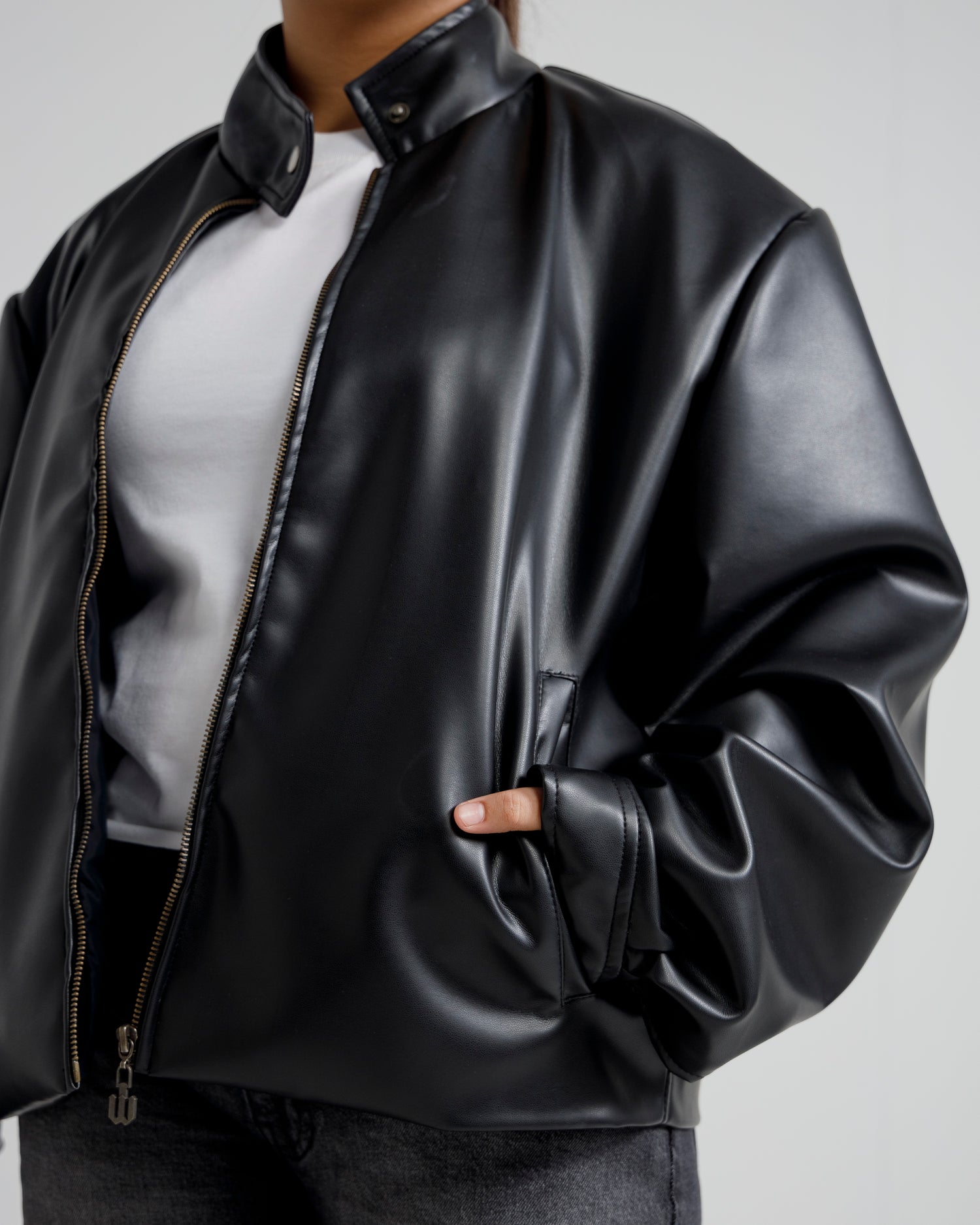 Oversized Faux Leather Bomber Jacket